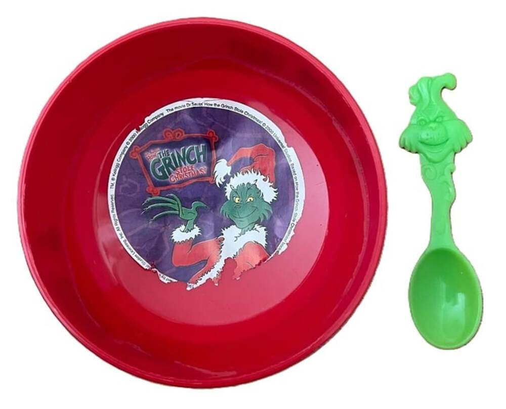 RARE Vintage 2000 Kellogg's Grinch Bowl & Spoon "How The Grinch Stole Christmas"